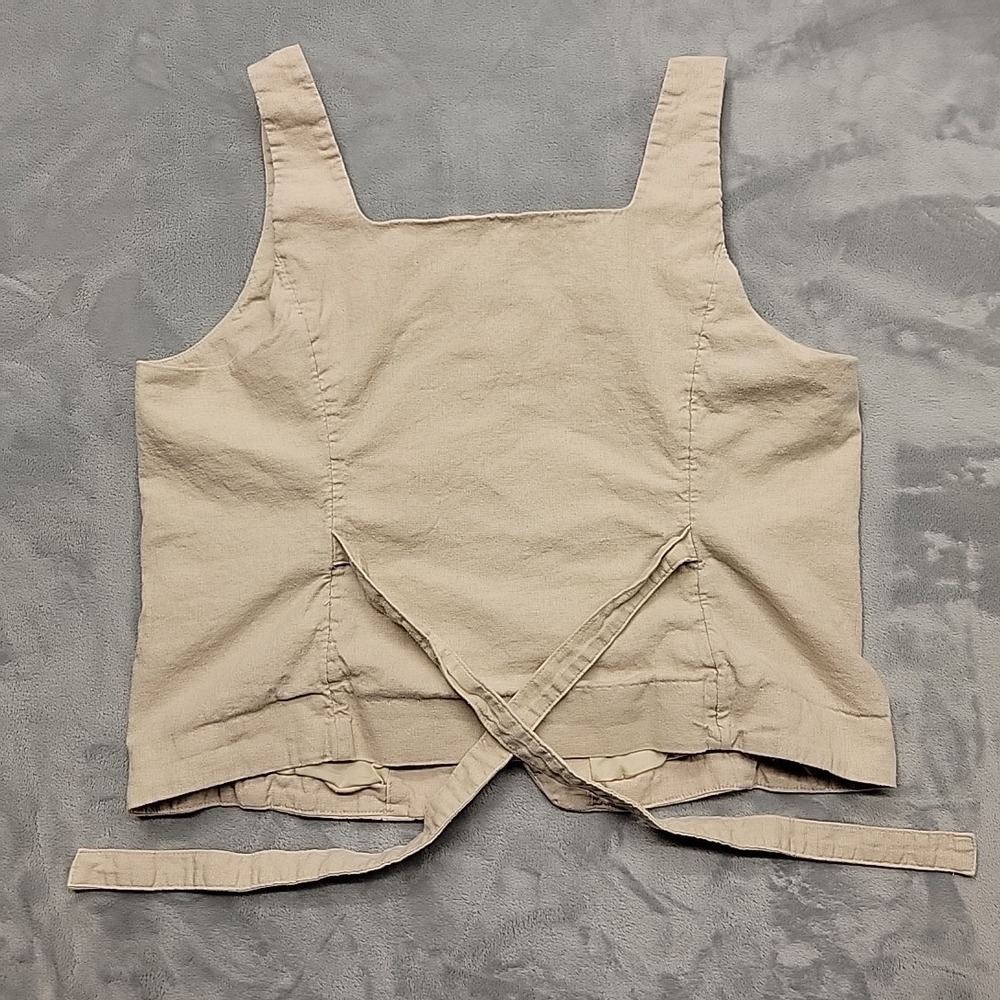 LC Lauren Conrad Shirt Womens L Tan Button Down Linen Blend Tie Back Sleeveless - Picture 6 of 9